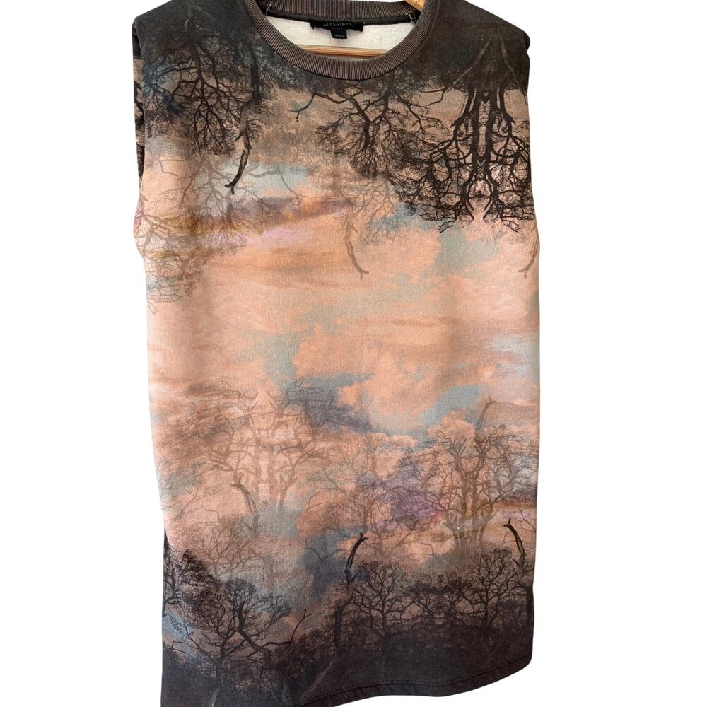 ALLSAINTS Small Forest Landscape Print Sweatshirt Dress Shoulder Pads Art Print - Picture 3 of 11